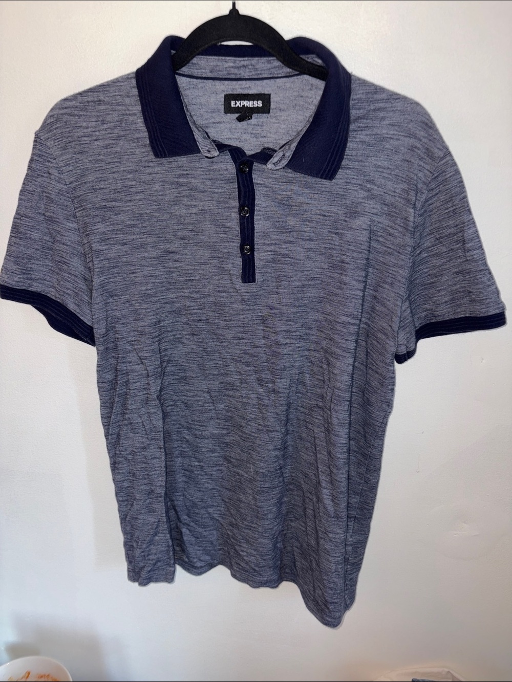 Express Men’s Blue Heather Polo with Dark Blue Trim